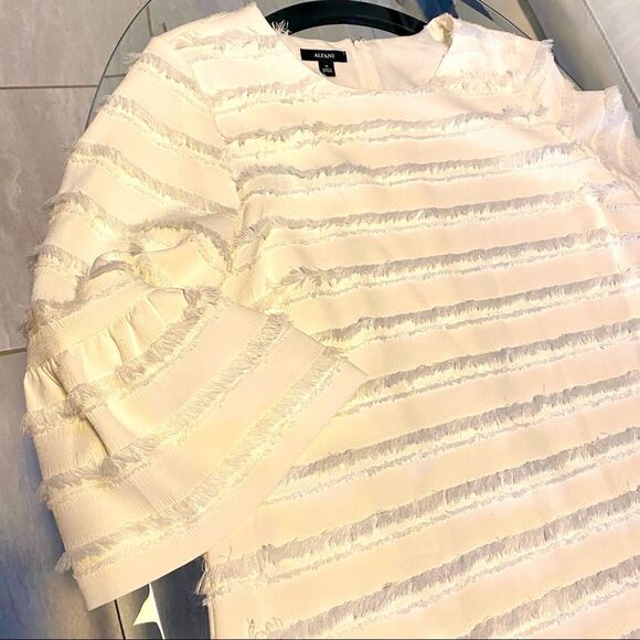 ALFANI IVORY TIERED FRINGE BELL SLEEVE SHIFT DRESS 14 NEW - Picture 4 of 15
